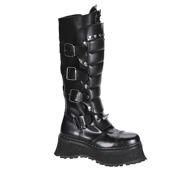 Demonia Ravage-II Black Leather Stiefel Damen D513-807 Gothic Kniehohe Stiefel Schwarz Deutschland SALE
